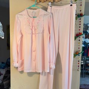 Women's Pink Embroidered Long-Sleeve Pajama Set
